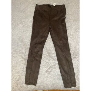 LOFT Women’s Faux Suede Pants Size 8 Brown Stretch Slim Straight Leg NWT